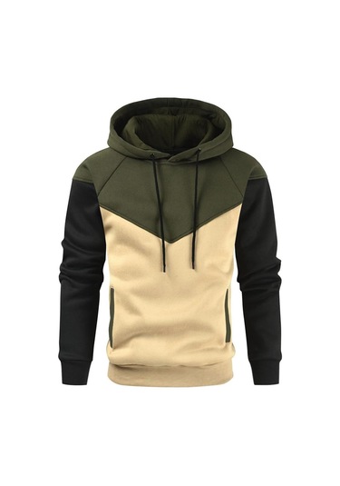 Erkek Patchwork Kapşonlu Kazak Hoodies Giyim Rahat Gevşek Polar Sıcak Sokak Giyimi Erkek Moda Sonbahar Kış Spor Dış Giyim Yeşil