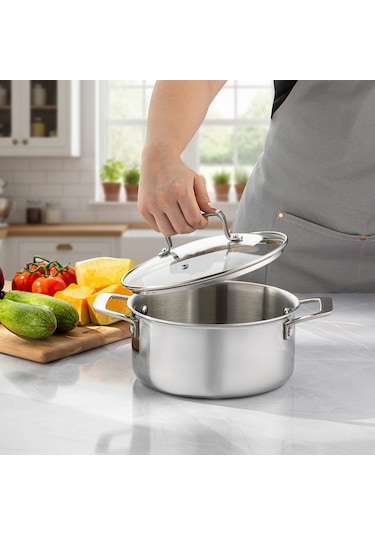 Emsan Pro Tri Ply Derin Tencere Çelik 20 Cm Gümüş