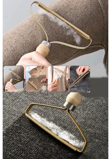 Ahşap Saplı Metal Kazak - Elbise - Halı Tüyü Temizleme Çift Taraflı Tüy Tiftik Toparlayıcı Renkli