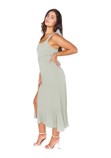 Sones Kadın Şık Yarık Elbise Seyahat Kolsuz Düğüm Askılı Elbise Açık Yeşil