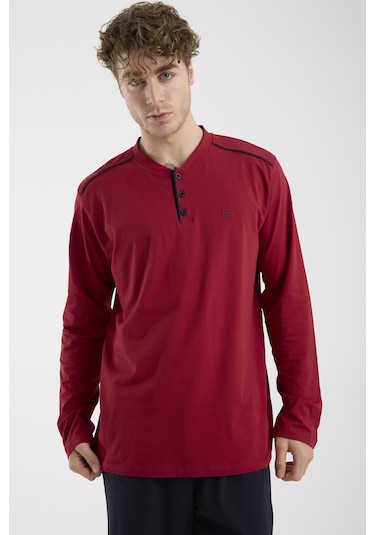 Sementa Düğme Yakalı Rahat Kalıp Pijama Takım - Bordo Bordo