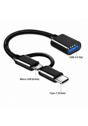 Type-c + Micro Usb 2 Si 1 Arada Otg Kablo Usb 3.0 Tak & Çalıştır 1 Adet