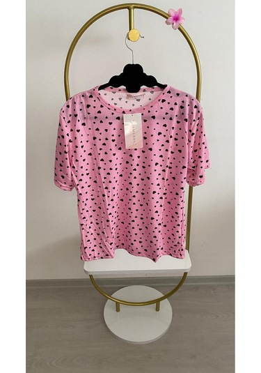 Siyah Kalpli Pembe Kısa Kol Pijama Takımı Pembe