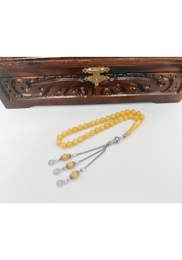 Orjinal Buğulu Kaya Damla Kehribar Küre Kesim Gümüş Püskül Tesbih