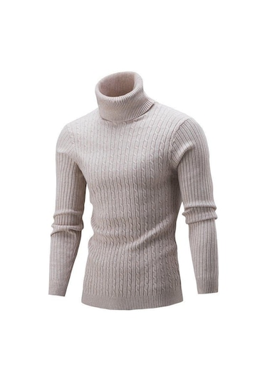 Bej Erkek Rahat İnce Balıkçı Yaka Kazak Sıcak Uzun Kollu Üstleri Triko Artı Boyutu Sıcak Slimbase Takım Elbise Sıcak Tutmak Giysiler Uzun Üst Bej