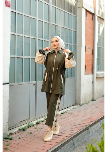 Tesettür Eşofman Takımı Fermuarlı Alt-üst Takım Haki 448 Haki