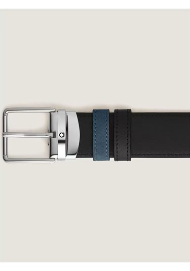Montblanc Everyday Süet Siyah 35 Mm Çift Taraflı Deri Kemer 22100 Mavi