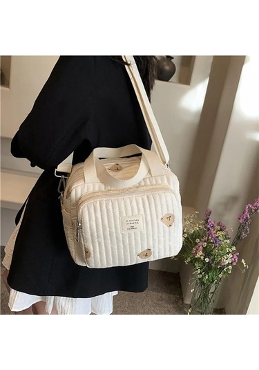 Jialan Bebek Bezi Çantası Değiştirme Çantası Sevimli Ayı Nakış Beyaz