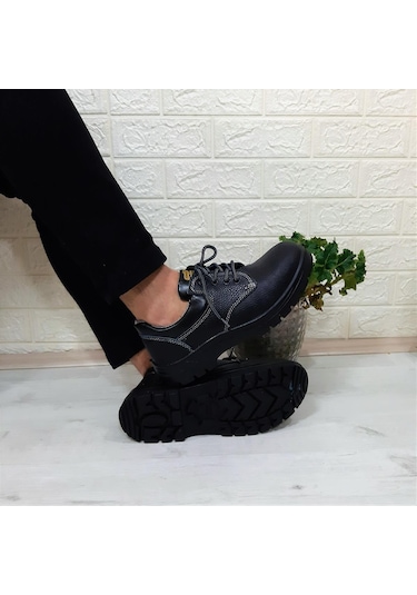 Newkamp Siyah Çelik Burun Bağacaklı Hakiki Deri İş Güvenlik Ayakkabı Siyah