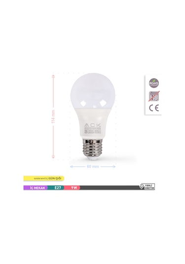 Ack 9w Led Ampul 3000k Günışığı E27 5'li Eko Paket
