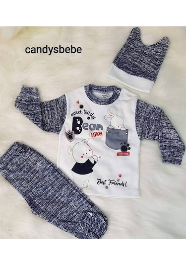 Candys Bebe Ayıcıklı Erkek İkili Takım Beyaz - Mavi
