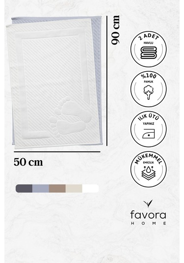 Leoline %100 Pamuk Premium 2'li Ayak Havlusu - Gri - Beyaz Gri - Beyaz