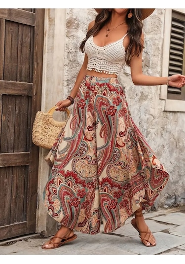 Modaserdem Kadın Yüksek Bel Beli Lastikli Desenli Geniş Paçalı Süprem Pantolon Çok Renkli