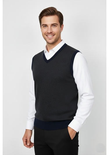 Erkek V Yaka Süveter Çelik Örgü Regular Kalıp Bgl-st04840 Lacivert