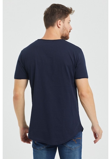 Tarz Cool Erkek Bisiklet Yaka T-shirt Lacivert
