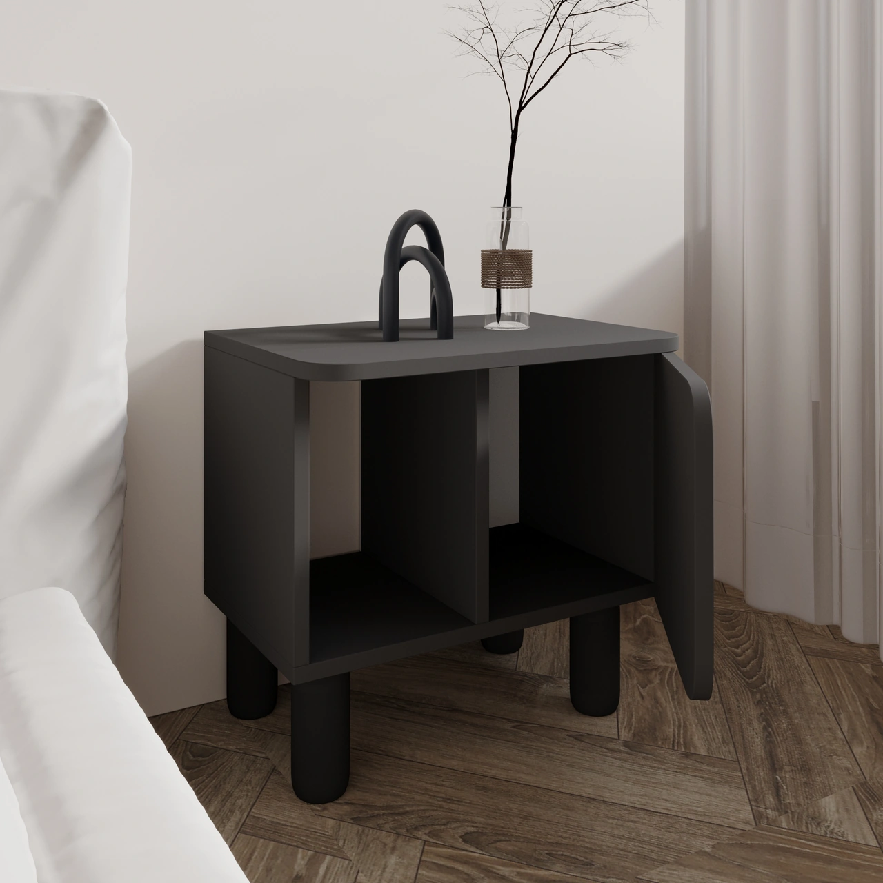 River Komodin Şık Ve Fonksiyonel Başucu Sehpası Antrasit