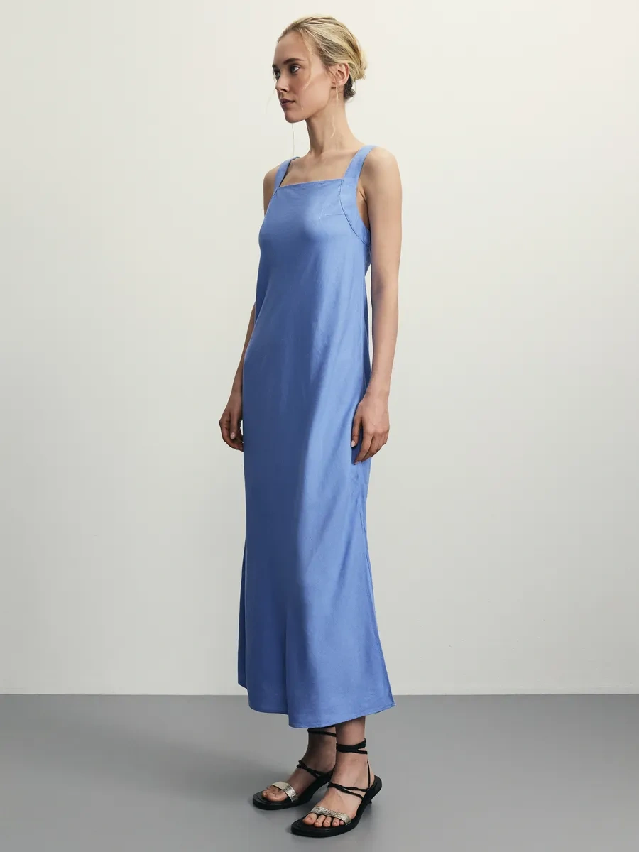 Zarına Keten İşlemeli Uzun Yazlık Elbise 371187940 Açık Mavi