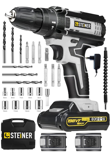 Steiner ST-198VF G Çift Akülü Darbeli Matkap Şarjlı Vidalama Gri