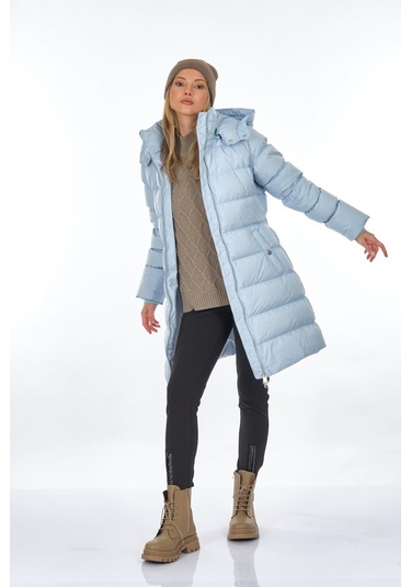 Perspective Kapüşonlu Mavi Kadın Mont 22270550 001
