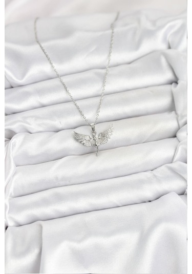 316l Çelik Zincir Gümüş Renk Melek Model Kadın Kolye - Prt3500eb09345-95267 Gümüş