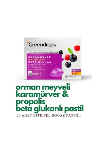 Greendrops Orman Meyvesi Karamürver Propolis Beta Glukan Boğaz Pastili 2 x 24'lü