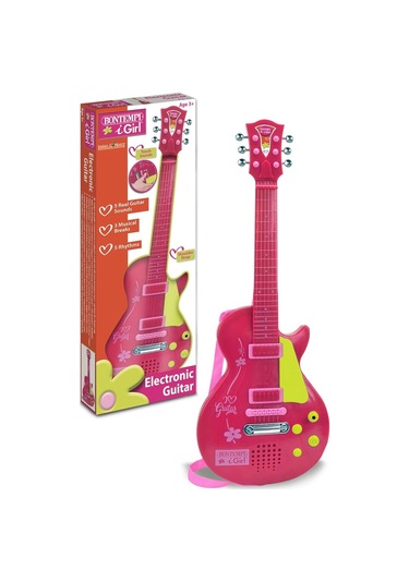 Bontempi Elektronik Pembe Gitar 56cm. Tuşu Telli Ve Askılı