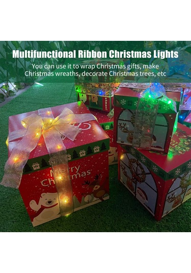 Neevoyu 5m 50 Led Renkli Işıklı Noel Ribbon, Pilli Sürekli Açık, Noel Ağacı Hediyelik Dekorasyon Işığı