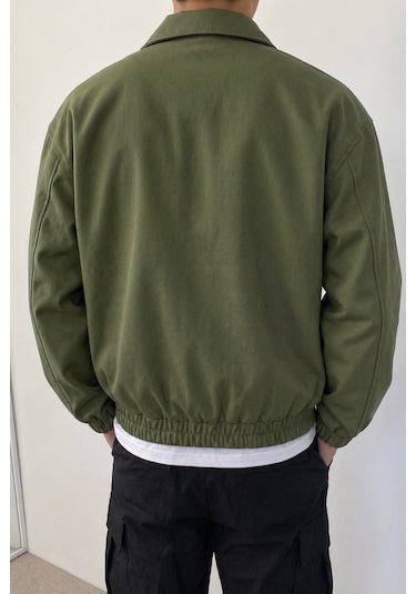 Tarz Cool Erkek Oversize Bomber Ceket Fermuarlı Basic Günlük Şık Mont Haki