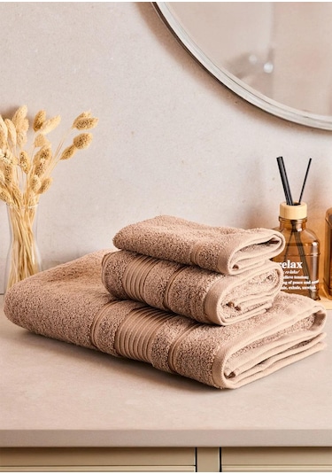 Towy Beige 100% Pamuk 3'lü Banyo Havlusu Seti Bej