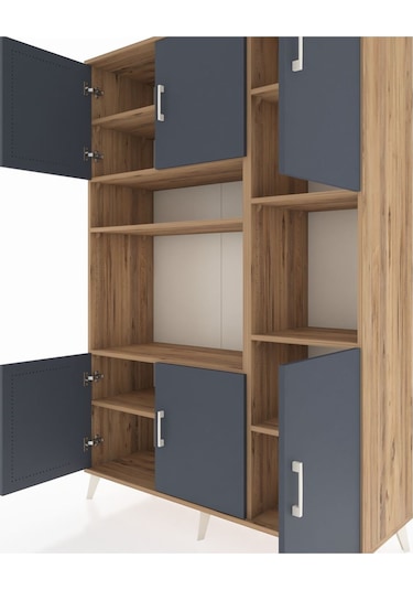 Hyperion Dolap 9 Raflı 6 Kapaklı 132x44x195 Çam-antrasit/çam Çam