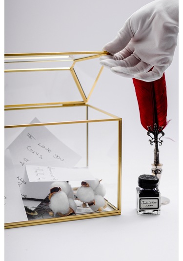 Cam Kart Kutusu Geometrik Fanus Pirinç & Gold