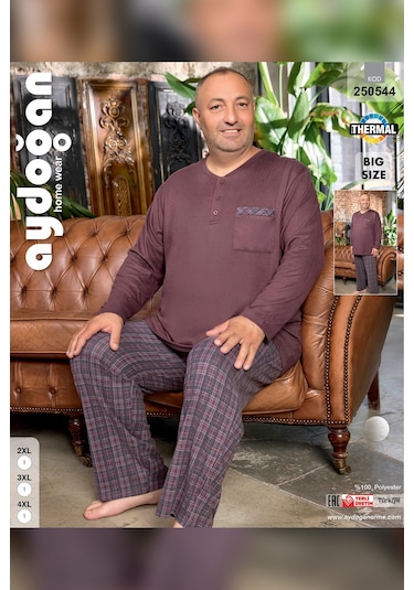 Aydoğan Erkek Emir Büyük Beden Kışlık Termal Kestane Rengi Pijama Takım 0544 Kahverengi