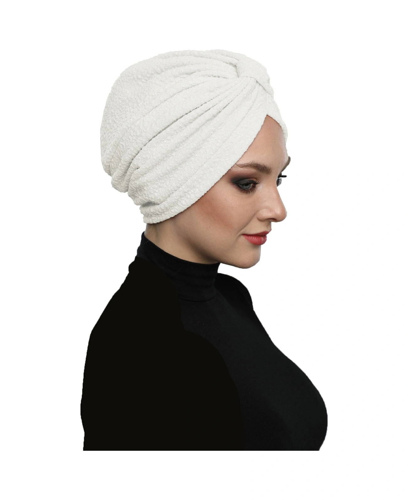 Brokar Bantlı Krem Astarlı Hazır Türban Tesettür Bone Krem