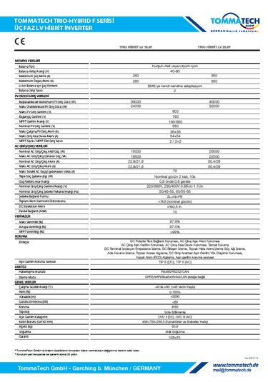 Tommatech F Serisi 20.0kw Üç Faz Lv Hibrit Inverter