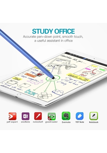 Manyetik Kapaklı Evrensel İki Uçlu Kauçuk Uçlar Kapasitif Stylus Kalem Mavi