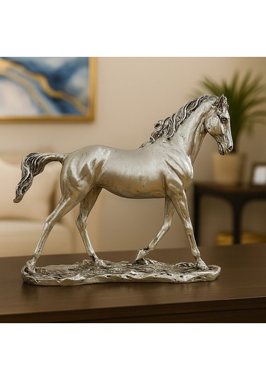 Gümüş Sarı At Dekoratif Heykel Biblo 24x24