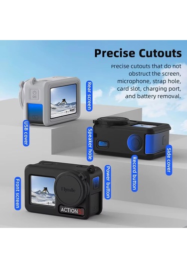 Djı Osmo Action 3/4/5 Pro Flymile Silikon Kapak Spor Kamera Lens Damla Kılıfları İçin Gri