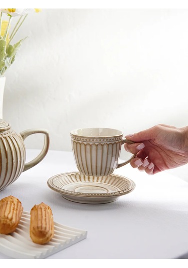 Dolana Vintage Desenli Hediye Çay Ve Kahve Kupası 250 Ml Fincanlı 327315984 Bej