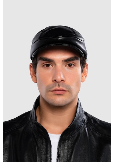 Tamer Tanca Erkek Hakiki Deri Siyah Deri London Şapka 524 1134-1 Spk Y25 Sıyah Dr Siyah