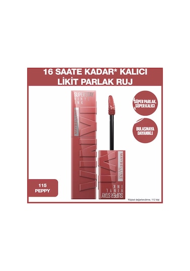 Maybelline New York Super Stay Vinyl Ink Likit Ruj 115 Peppy