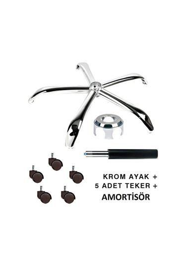 Depolife Kromaj Yönetici Ofis Çalışma Koltuğu İçin Kromaj Yıldız Ayak Teke