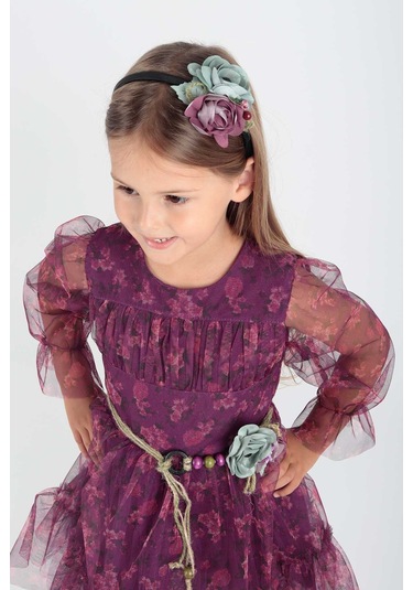 Ahengim Kız Çocuk Çiçek Baskılı Taçlı Kemerli Elbise Ak2202 001