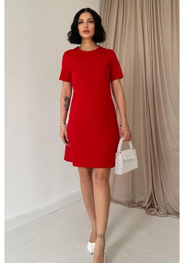 Kırmızı Kısa Kol Atlas Mini Elbise Kırmızı