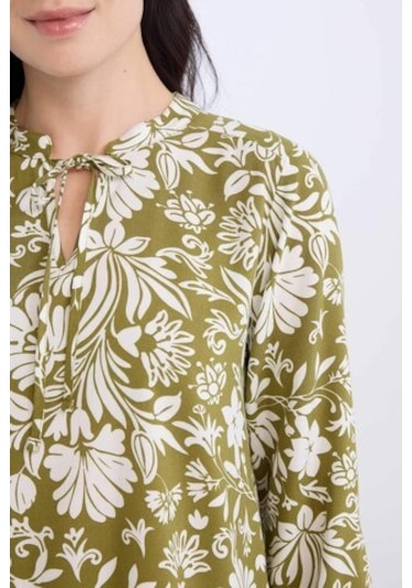 Defacto Regular Fit Bisiklet Yaka Desenli Uzun Kollu Bluz N1809az25spkh262 Haki