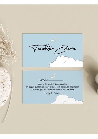 Çift Yön Teşekkür Kartı Thank You Cart Ay Bulut Tebrik Kartı100ad