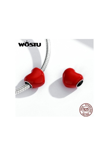 Pembe Wostu Emaye Pürüzsüz Kırmızı, Pembe Ve Mavi Üç Renkli Kalp Şekli 925 Ayar Gümüş Göz Alıcı Boncuk Fit Bilezik Bileklik Güzel Takı