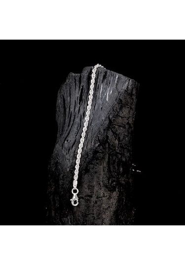 İpek Silver 925 Ayar Gümüş Halat Zincirli Erkek Bileklik Gümüş