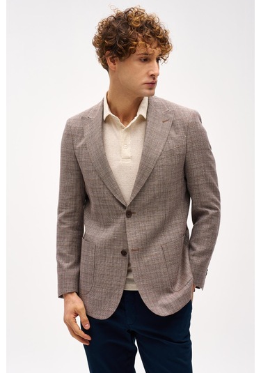 Erkek Kahve Regularfıt / Rahat Kalıp Geniş Kırlangıç Ceket-16413 Kahve