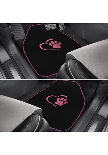 Sevgili Köpek Pati Desenli Pembe Nakışlı Araç Halı Paspas Seti Şık Ve Sevimli Oto Paspas Aksesuar