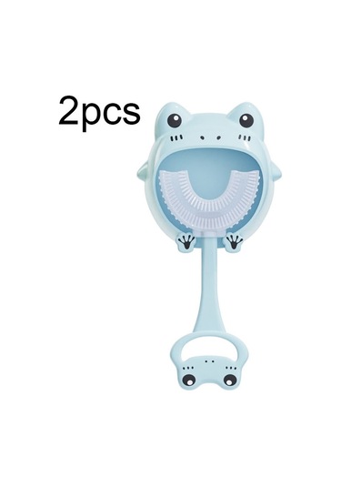Sones S8 2 Adet Çocuk Karikatür Hayvan Manuel U Şeklinde Silikon Diş Fırçası 2-12 Yaş Arası Mavi Kurbağa